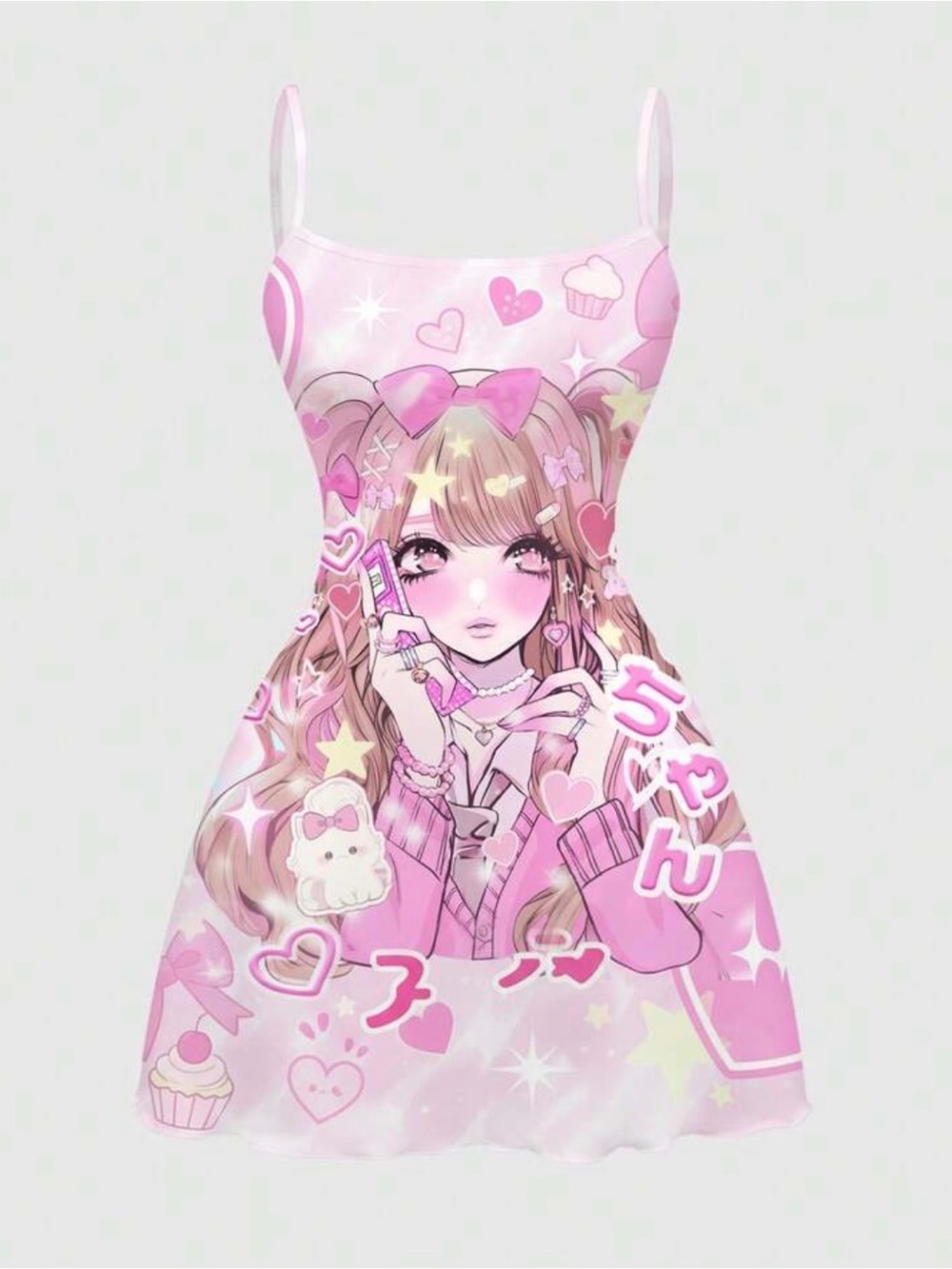 Kawaii Pink Anime Girl Spaghetti Strap Dress